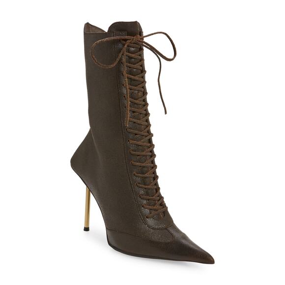 Jeffrey Campbell Bringiton Lace-Up Stiletto Bootie in Brown Distressed Size 5 - Picture 1 of 10